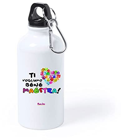 Regali Pazza idea Borraccia Bottiglia Alluminio 500 Ml - Alluminio - Tappo a Vite con Moschettone - Decorata - Regalo per Insegnante - Collezione Maestra