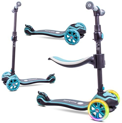 sun baby Roller Scooter Kinder 3 Jahre, LED große 3 Räder, Abnehmbarem Sitz, Kinderroller, Childern's Scooter (Blau)