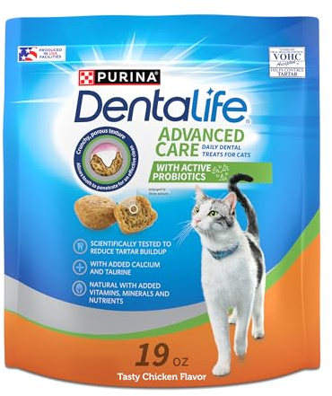 Purina DentaLife Made in USA Facilities Cat Dental Treats, Tasty Chicken Flavor - 19 oz. Pouch