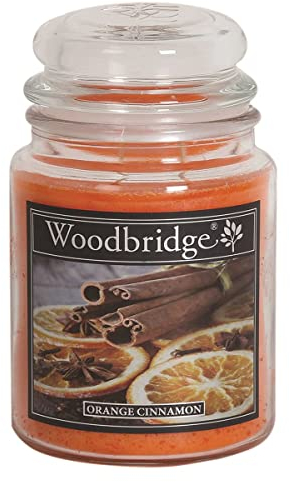 Woodbridge Große Duftkerze im Glas mit Deckel | Orange Cinnamon | Duftkerze Orange-Zimt | Kerzen lange Brenndauer | Raumduft für Zuhause | Kerze 2 Docht