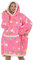 Coperta oversize con cappuccio – Coperta in pile Sherpa indossabile unisex, taglia da adulto, modello felpa gigante soffice e confortevole con cappuccio, Unicorno arcobaleno.,