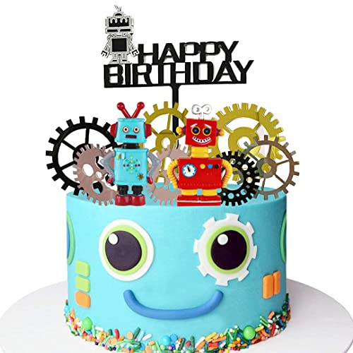 YGCHEN Tortendeko Roboter Kuchendeko Happy Birthday Cake Topper Geburtstag Roboter Figuren Torte Kinder Geburtstagstorte Dekoration 10 Stück