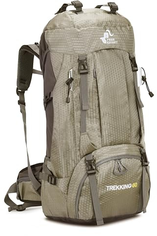 Bseash 60L Wasserdichter leichter Wanderrucksack mit Regenschutz, Outdoor Sport Tagesrucksack Multifunktions Reisetasche für Klettern Camping Reisen (Graugrün)