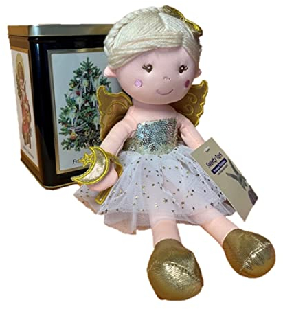 Sweety Toys 13500 Geschenkset 11742 Stoffpuppe Fee 30 cm Gold mit Geschenkdose, Weihnachtsgeschenkdose
