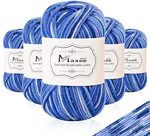 Maxee Handstrickgarn, 5x50 g Häkelgarn, Bunt Farbverlauf Acrylgarn zum Stricken, Weicher Wolle zum Häkeln, Mehrfarbiges Garn zum Stricken Häkeln und Basteln