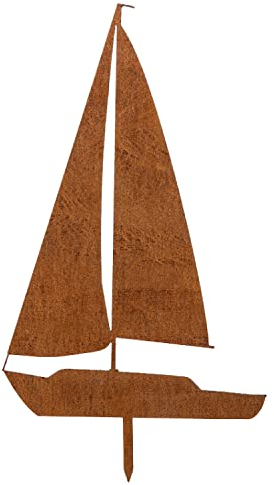 MM Steel Styles Edelrost Segelboot Gartenstecker-einfach einsteckbare Rostdeko aus hochwertigem Cortenstahl für Garten, Teich - Gartendeko rost