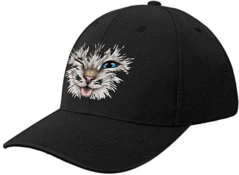 NIBABA Damen Winking Cat Baseball Cap Herren Sport Caps Sommerhut Verstellbar Baseball, One Size, Schwarz, 6 3/4/7 1/2