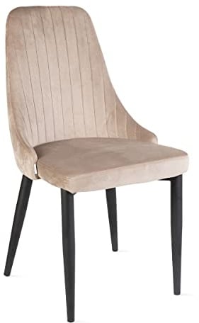 HOMLA Louis Veloursstuhl Wohnzimmerstuhl Esszimmerstuhl Polsterstuhl - Sessel mit Rückenlehne - Küchenstuhl mit Modischem Design - Schwarze Beine - Beige 45x45x90 cm