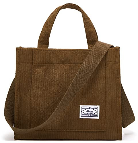 Tragetasche Frauen Kleine Umhängetasche Stilvolle Tote Handtasche für Frauen Cord Hobo Bag Mode Crossbody Tasche College Tasche 2023, Braun, Big