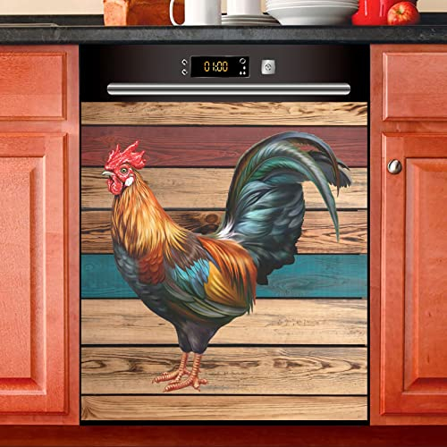 Dishwasher Magnet Cover Rooster Farmhouse Magnetic Refrigerator Panel Decorative Vinyl Fridge Microwave Sticker Home Seasons Decor, 26x23 in