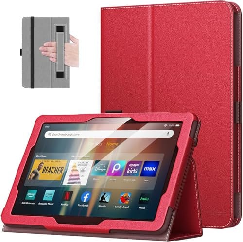 MoKo Case Fits All-New Amazon Kindle Fire HD 8 & 8 Plus Tablet (12th Generation/10th Generation, 2024/2022/2020 Release) 8,Slim Folding Stand Cover with Auto Wake/Sleep, Red
