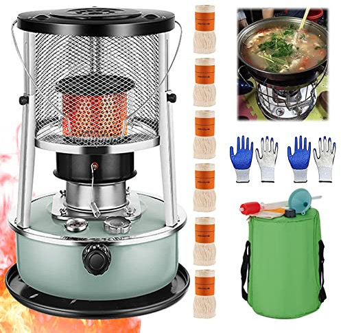 Kerosene Stove Portable Heater For Indoor Use, Kerosene Oil Heater W/6 Wicks, Stove Bag & Accessories, Stainless Steel/4.5L Capacity - 13″~18″ Height Adjustable ( Color : Blue , Size : Glass Chimney )
