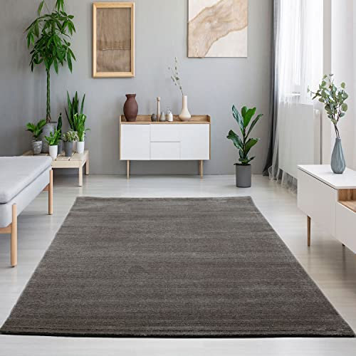 VIMODA Teppich Streifen mit konturenschnitt Modern für Wohnzimmer, Schlafzimmer, Kinderzimmer, Farbe:Sand, Maße:160x230 cm