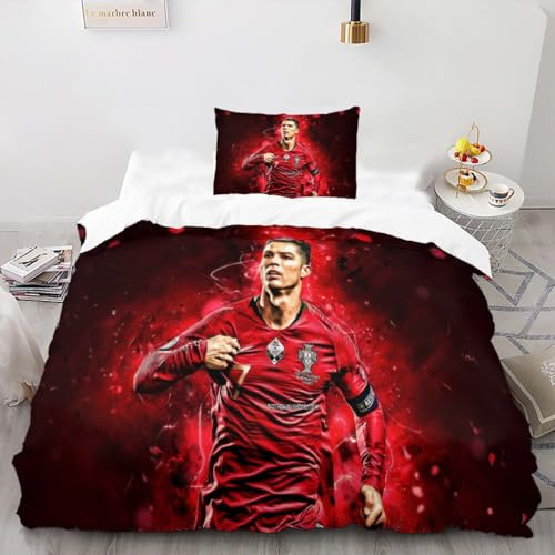 Enfunt-Home Fußball Star Bettwäsche Set 135x200cm Mikrofaser - 3D Digital Print Bettbezug und 1 Kissenbezug 80x80cm