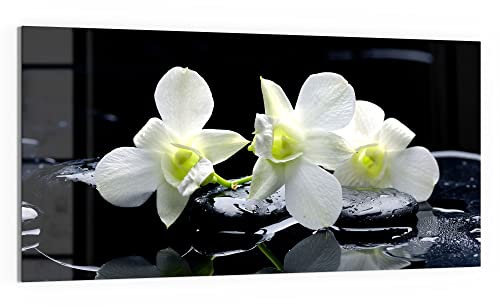 DEQORI Glasbild Acrylglas | Motiv Orchidee mit Zen-Steinen | horizontal einteilig 100x50 cm | schöne Dekoration | Wandbild für Wohnzimmer, Schlafzimmer, Flur & Küche | moderne Wanddeko