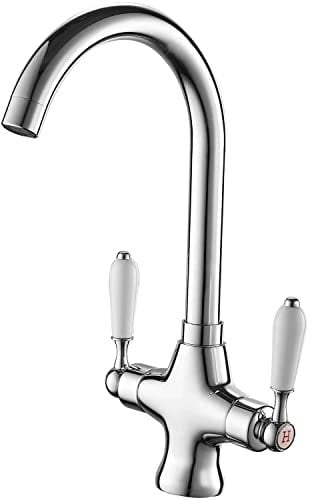 Chrome Dual Handle Ceramic Lever Tap - High Arch Spout, Single Hole for Kitchen Sinks, Flexi Tails, Brass, DIY Fittings