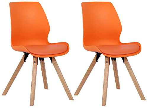 CLP 2er Set Stuhl Luna Kunststoff I Stoff I Samt I Kunstleder I Lehnstuhl mit Holzgestell, Farbe:orange, Material:Kunststoff