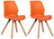 CLP 2er Set Stuhl Luna Kunststoff I Stoff I Samt I Kunstleder I Lehnstuhl mit Holzgestell, Farbe:orange, Material:Kunststoff