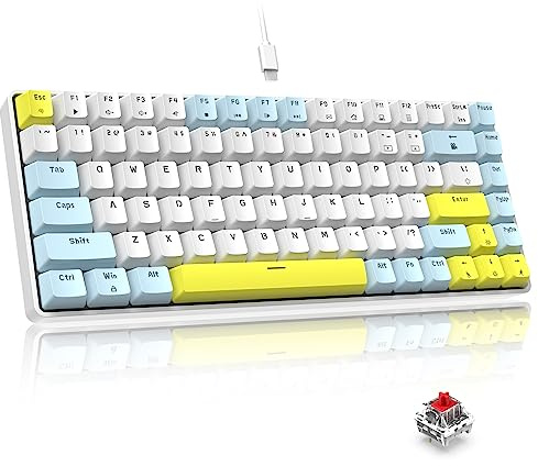 LexonElec RK-84 Portable Mechanical Gaming Keyboard,Rainbow LED Backlit Compact 84 Keys Mini Wired Office Keyboard with Red Switch for Windows Laptop PC Mac-White/Blue/Orange