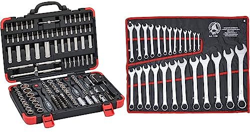 Vigor V2461N Steckschlüssel-Satz & BGS Diy 1198 | Maul-Ringschlüssel-Satz | 25-tlg. | SW 6-32 mm | inkl. Tetron-Rolltasche | Gabelringschlüssel