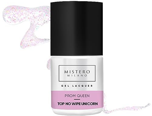 Mistero Milano PROM QUEEN TOP NO WIPE UNICORN Top Hybridlacke - Dispersionsfreier Top - Hybrid-Top - Schützt das Gesamte Nageldesign - Top Coat Nagellack für Nägel Behandlung - UV/LED - 12ml