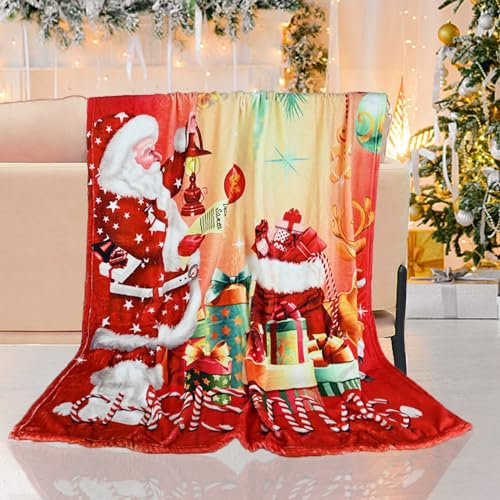 LLTTEER Weihnachten Kuscheldecke Sherpa Fleece Decke Wohndecke Flanell Fleecedecke Als Sofadecke und Kuschel Couchdecke (130 x 150 cm, Weihnachten-03)