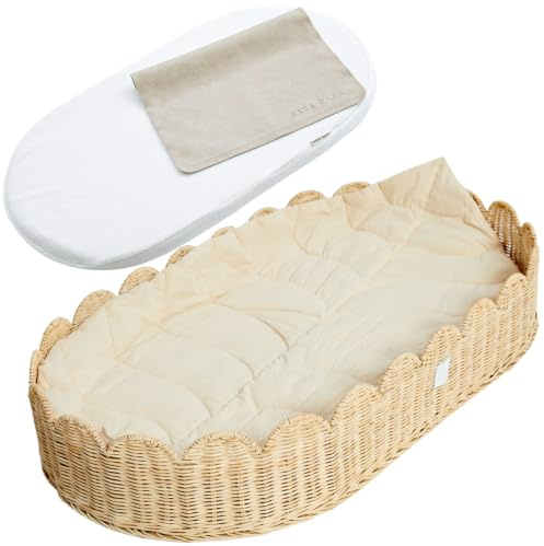 BEBE BASK Premium Baby Wickelkorb - Handwerklich gefertigter gewellter Rattankorb - Wickelkorb für Babykommode - Wickelkorb