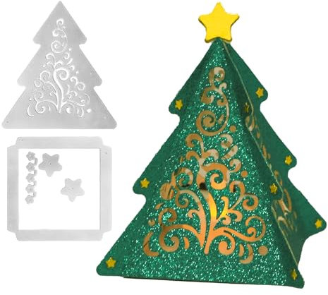 1 Stück Haus Laterne Stanzschablone Weihnachten Stanzen Lampenschirm Stanzformen Stanzer Handwerk Stanzmaschine Prägeschablonen Schablonen für Neujahr Deko Herstellung DIY Geschenk (Weihnachtsbaum)