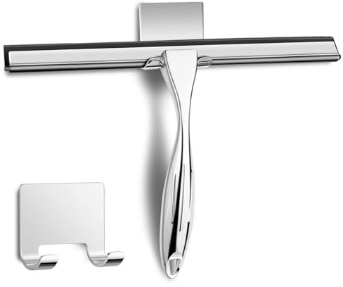 25CM Tergivetro Per Doccia In Acciaio Inossidabile con Gancio adesivo, Nero Tira Acqua Da Doccia, Tiraacqua Vetri Doccia, Maniglia Corta Pulisci vetro Doccia