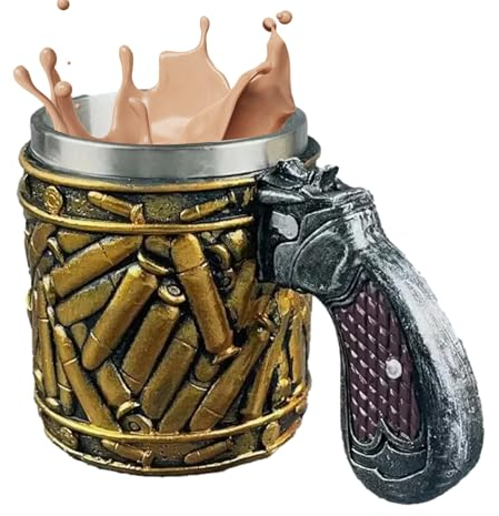 awakentti Coole Kaffeetassen, 450 ml, Revolver-Pistolengriff, Kugelbecher, Bier-Kaffeepistolen-Form, Edelstahl-Trinkzubehör für Bars, Clubs, Zuhause, Cafés