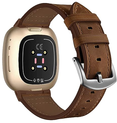 Nigaee Lederarmband Kompatibel für Fitbit Versa 4/Versa 3/Sense 2/Sense Armband, Leder Armband Kompatibel mit Fitbit Sense/Sense 2/Versa 3/Versa 4 Uhrenarmband aus Leder Armbänder Erastzarmband