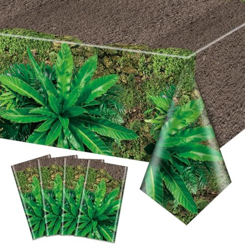 QUERICKY 4 Paquets De Nappes De Chemin Forestier, 220x130cm Couvertures De Table De FêTe Dinosaure Rectangle Jungle DéCorations De FêTe pour l'anniversaire De La ForêT Fournitures De FêTe Dinosaure