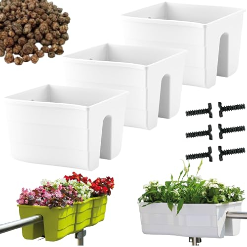 DIKEL 3X Bac à Balustrade - Pot de Fleurs pour intérieur et extérieur - Pot de Fleurs - Pot décoratif - Wave 30 + Argile expansée 5l - 290x295x200mm - Blanc