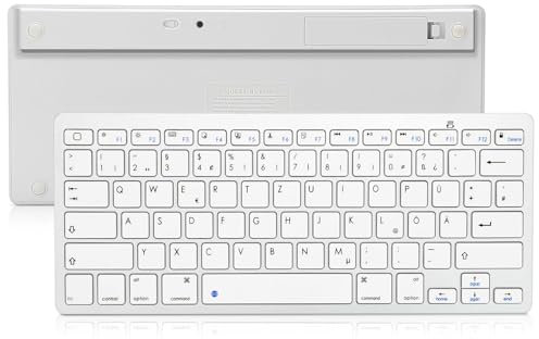 Bluetooth-Tastatur für PC, Notebook, Windows, Mac, Chrome OS, Android, iPad OS, Apple TV, Deutsches Layout, Kabellose QWERTZ-Multi-Device-Tastatur, Tastatur Weiss