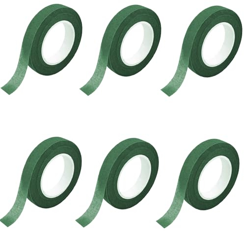 Qikaara 6 Rollen Flora Kreppband, Grün Floristenband, 12mm*27m Selbstklebend Floristenkrepp Blumenband, Klebeband Flora Blumenband für Blumensträuße DIY Kunsthandwerk Florist Floral Wire Tape green