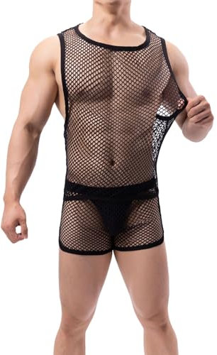 Herren Neckholder Weste Sport Fishnet Mesh Weste ärmellos Sexy Top Digitale Hand Uhr