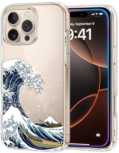 Unov Case Compatible with iPhone 16 Pro Case Clear with Design Embossed Pattern Soft TPU Bumper Slim Protective 6.3 Inch (Great Wave)