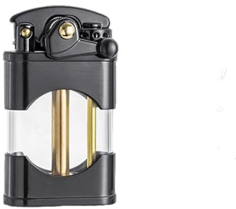 Transparente Öl Tank Retro Rocker Kerosin Feuerzeug Wiederverwendbare Winddichte Schleifscheibe Vintage Feuerzeug Einzigartiges Geschenk für Männer (Black)