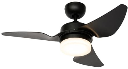 Qazqa led Modern Deckenventilator mit Fernbedienung - Yuki - Schwarz, RundBürolampe, 3000K - 6500K, Leise Motor, 86.7cm, Ideal als Bürolampe, Schlafzimmerlampe und Wohnzimmerlampe