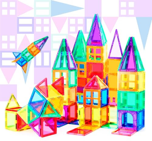 NK Bloques de Construcción Magnéticos para Niños (65 Piezas) - Piezas Magnéticas 3D Magnetic Tiles, Juguete Educativo Montessori, Regalo Cumpleaños Navidad Infantil