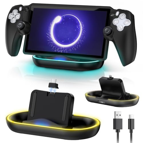 FYOUNG Station de Charge pour Playstation Portal avec Lumières RVB, Station d'accueil Portable Recharge pour PS Portal Remote Player et Type C câble, Support de Chargement pour PS5 Portal, Noir
