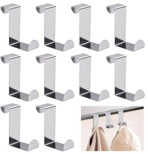 10pack Over Door Hanger 1.8 cm (0.7) and 4 cm (1.57) Dual Head Stainless Steel Z Shaped Reversible Door Hooks No Drilled Space Saving Silver Cupboard Hooks for Kitchen Wardrobe Bedroom Bathroom