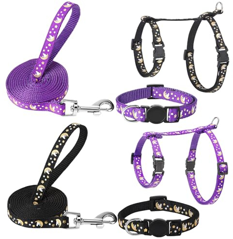 Guiqulai 2 Pack Cat Harness and Leash with Collar Set, Escape Proof Cat Harness Adjustable Kitten Harness Glow in The Dark for Small Medium Cats