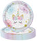 POPOYU Set di 16 piatti di carta a forma di unicorno, decorazione di compleanno, set di stoviglie per feste di compleanno, set di stoviglie per feste di compleanno per bambini, set con piatti di carta