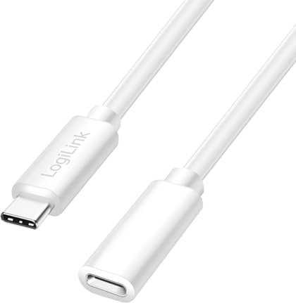 Logilink CU0220 - USB 2.0 Typ-C Verlängerungskabel mit PD Unterstützung (PowerDelivery), Farbe: Weiß, Kabellänge: 1m