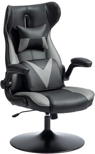 Vinsetto Gaming Stuhl ergonomischer Gamer Stuhl mit Kopfstütze und Lendenkissen höhenverstellbar Bürostuhl Gamingstuhl mit Wippfunktion Schwarz+Grau