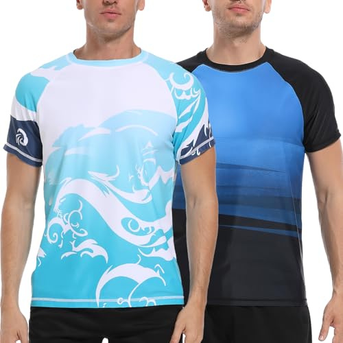 VAYAGER Maillot de bain pour homme Rashguard UPF 50+ T-shirt à séchage rapide Coupe ample Chemise de surf et activités nautiques, 3X-Large