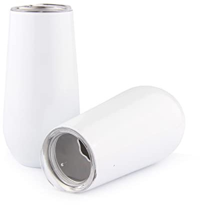 Sivaphe Sektkelche Champagnerglas 2er Set Edelstahl Doppelwandig Thermol Weingläser mit Deckel für Weihnachten (Weiß)