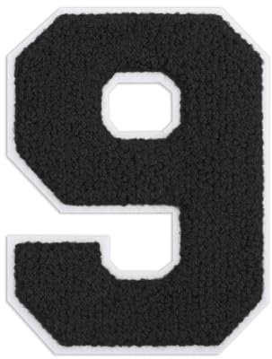 QianSiLi 4.5 Inch Chenille Iron On Patches for Clothing Embroidered Patch Iron On Numbers for Football Shirts Clothes Jacket Hoodie Varsity (Black,9)