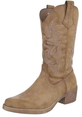 Ital Design Damen Stiefel mit Reißverschluss und Blockabsatz, spitze Form